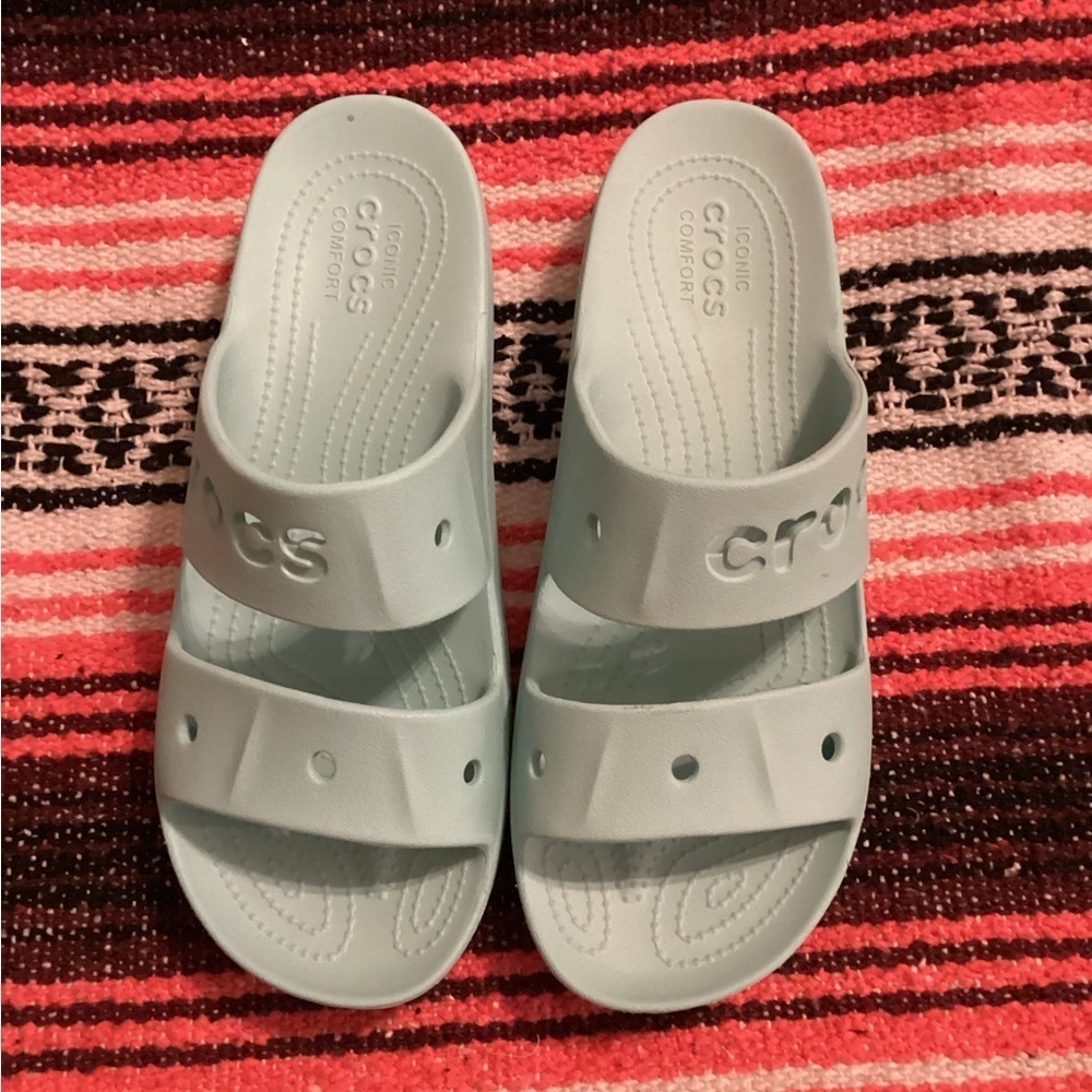 CROCS Classic Two Strap Sandals Women’s 10 Light Blue Slip-On Rubber Slides
